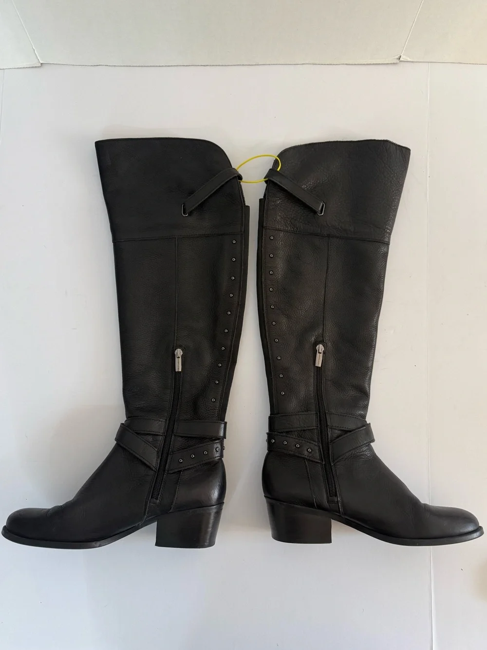 VINCE CAMUTO Bestan Black Leather Over Knee Riding Boots Studded Equestrian